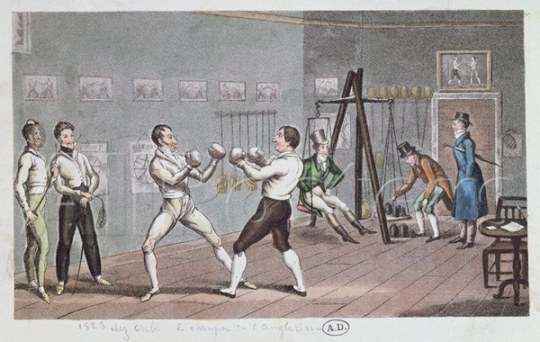 Английский бокс в фехтовально-гимнастическом зале. Гравюра 1823 года.